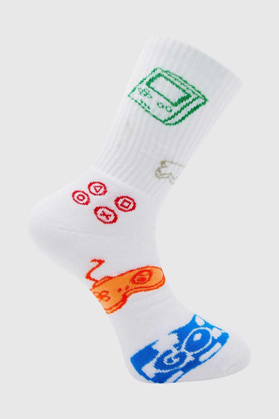 White 1 Pack Game Doodle Sock image number 1