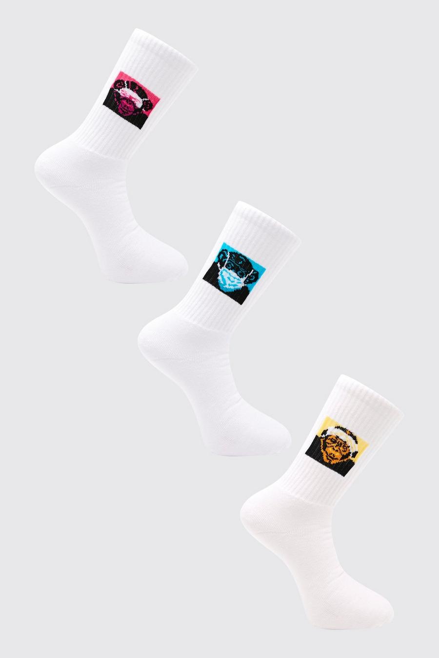White 3 Pack Monkey Mask Socks image number 1
