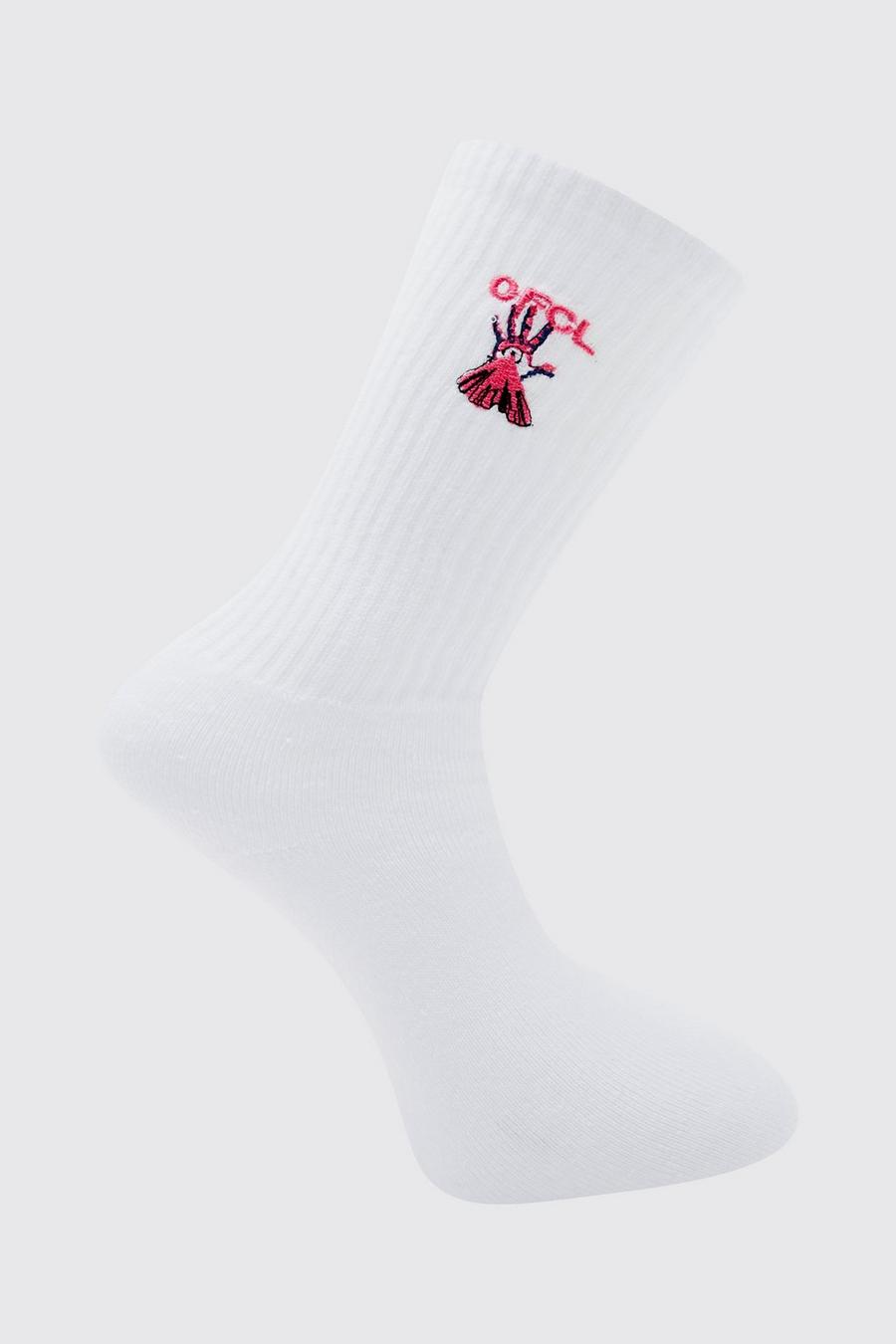 White 1 Pack Embroidered Ofcl Hand Sock image number 1