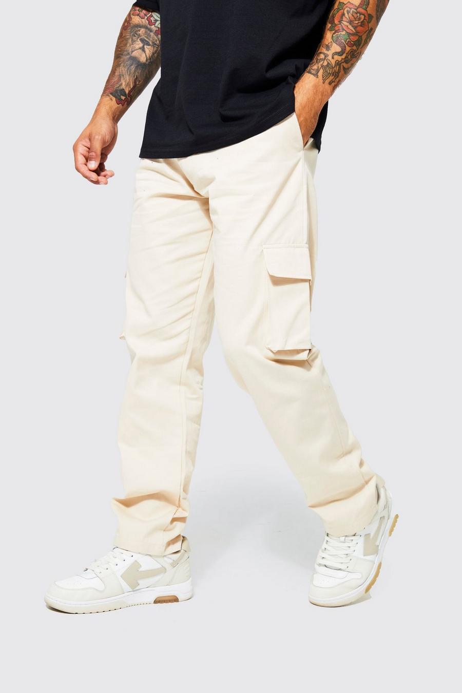 Stone beis מכנסי צ'ינו בגזרה משוחררת בסגנון דגמ"ח image number 1