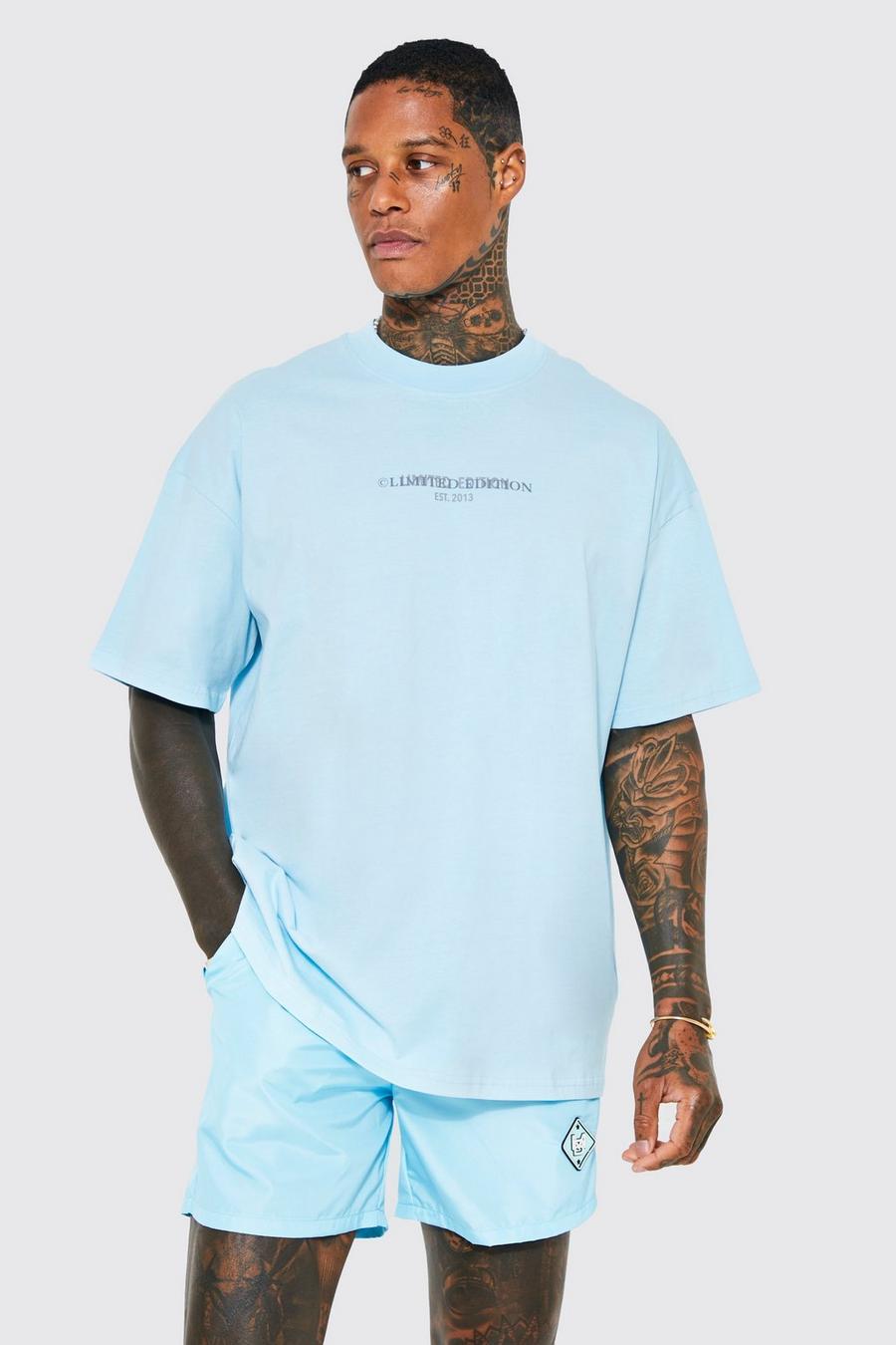 Light blue blå Limited Edition Oversize t-shirt i tjockt tyg image number 1