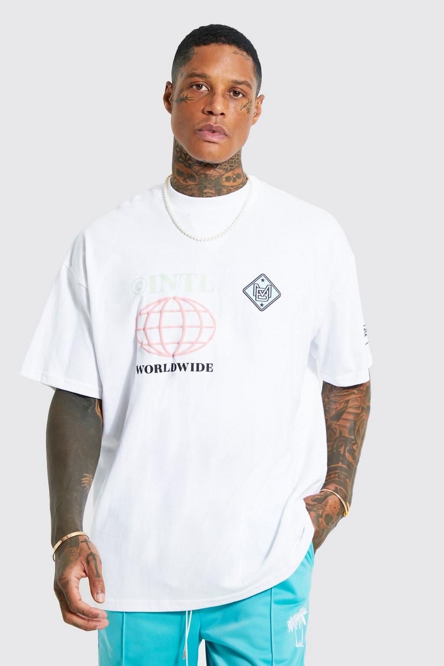 T-shirt oversize con stampa a caratteri arrotondati e girocollo esteso, White