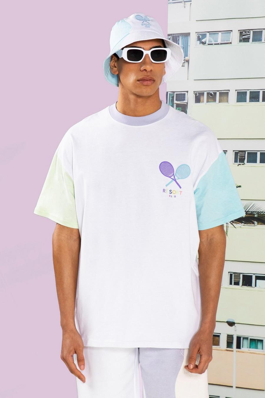 Oversize Colorblock T-Shirt mit Resort Club Print, White image number 1