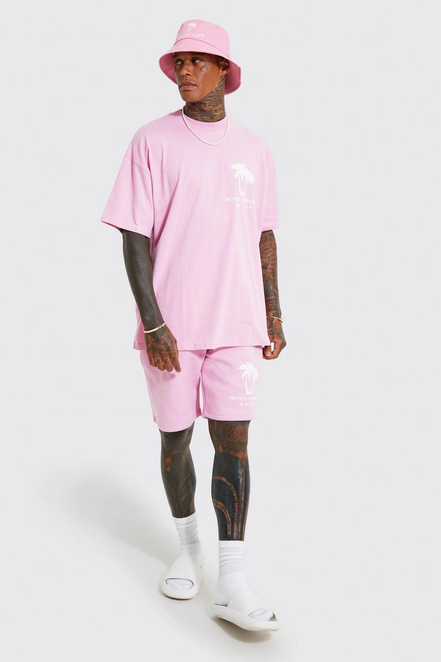 Pink Oversize set med hög halsmudd och shorts