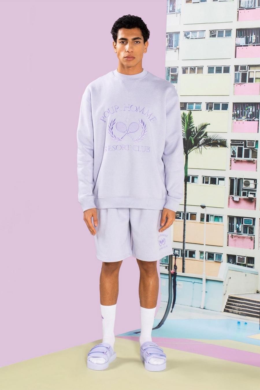 Purple Oversized Resort Club Sweater Short Tracksuit image number 1