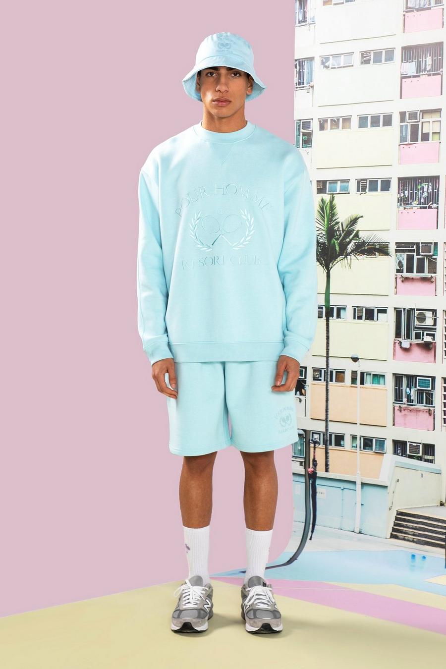 Light blue Oversized Resort Club Sweater Short Tracksuit