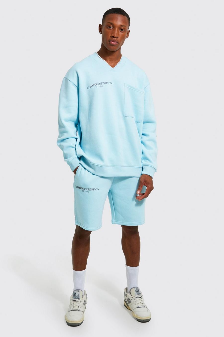 Light blue Oversized Limited Sweater Short Tracksuit