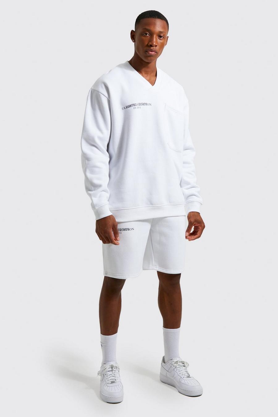White Oversized Limited Sweater Short Tracksuit image number 1