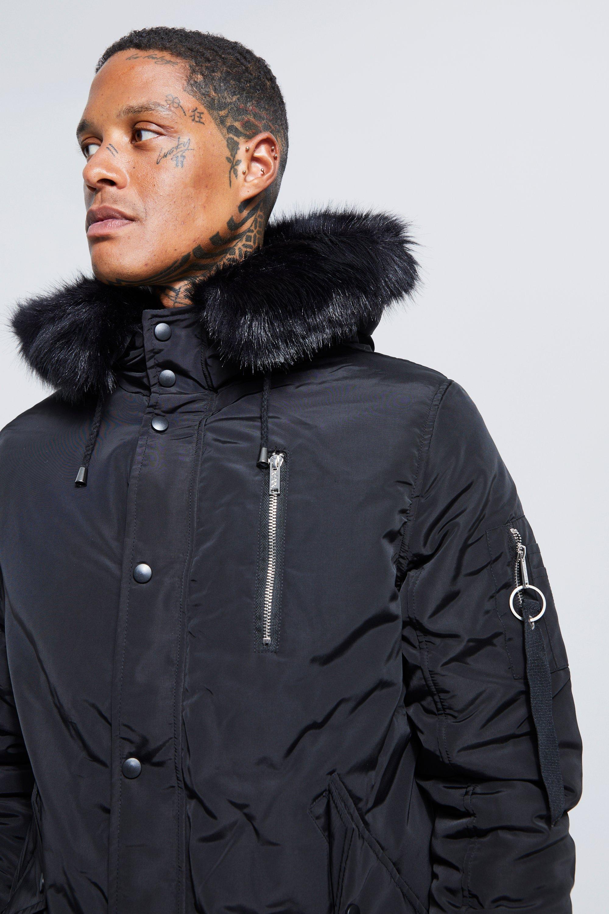 Sixth june parka coat in outlet black with black faux fur hood