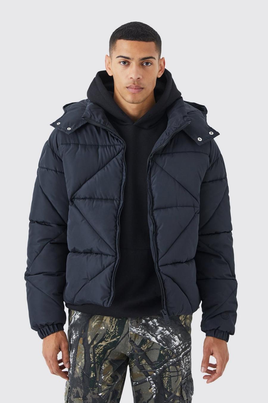 Black noir Abstract Quilted Puffer