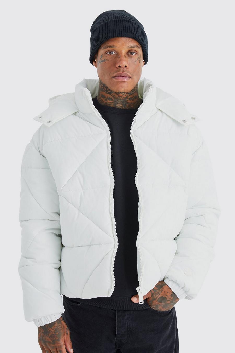 White Abstract Quilted Puffer image number 1