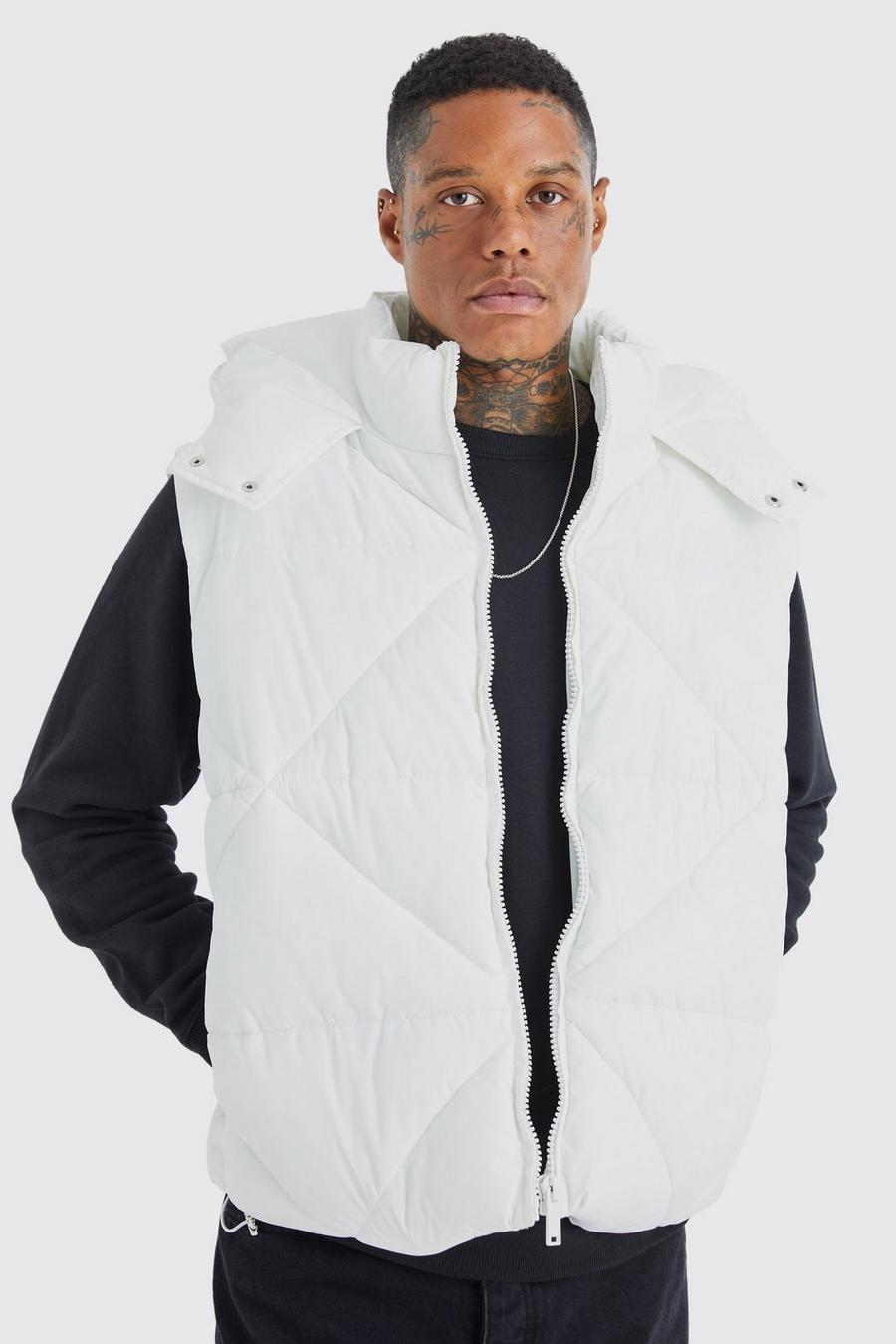 White Abstract Quilted Gilet image number 1