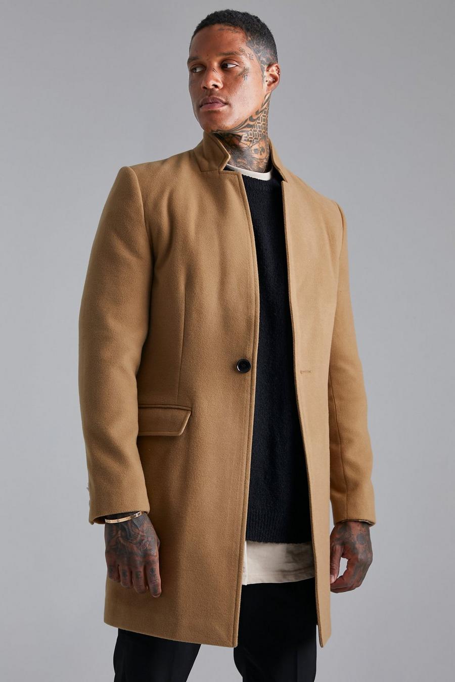 Camel beige Stand Up Collar Smart Single Button