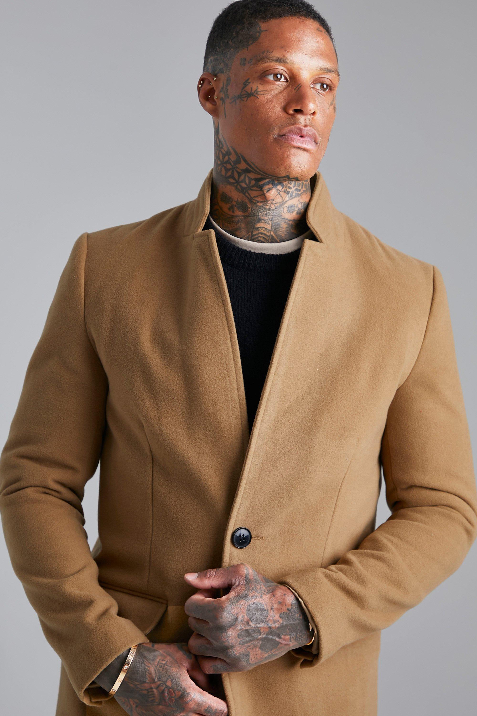 Only & sons overcoat with stand up on sale collar