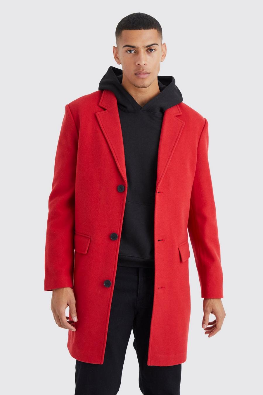 Red röd Single Breasted Wool Mix Overcoat image number 1