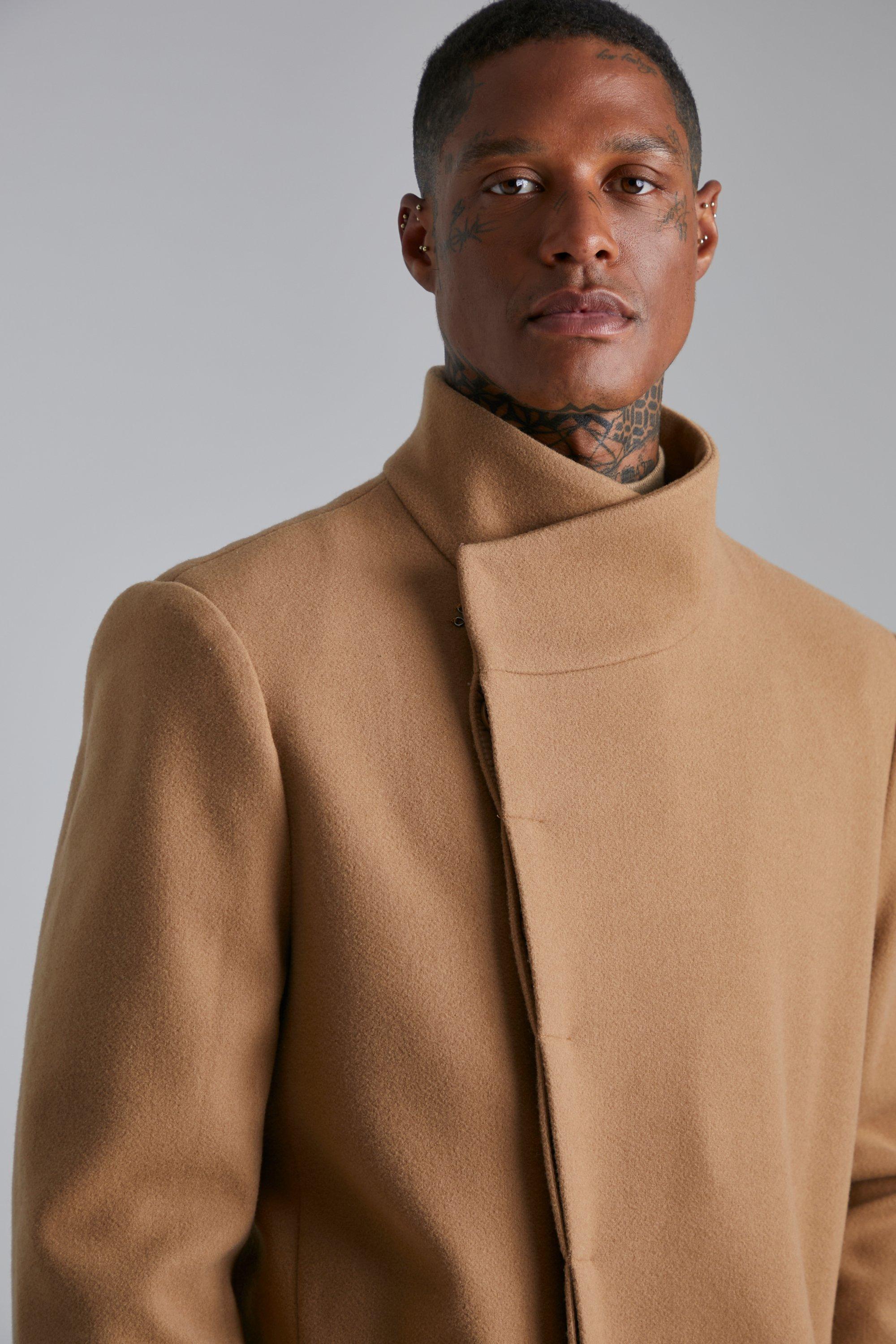 Funnel Neck Wool Look Overcoat boohoo