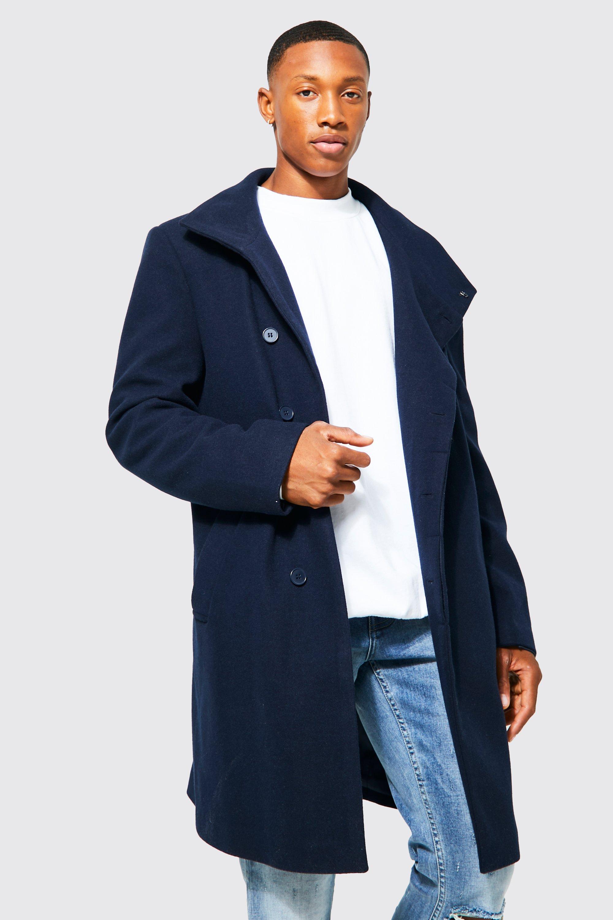 Funnel Neck Wool Look Overcoat