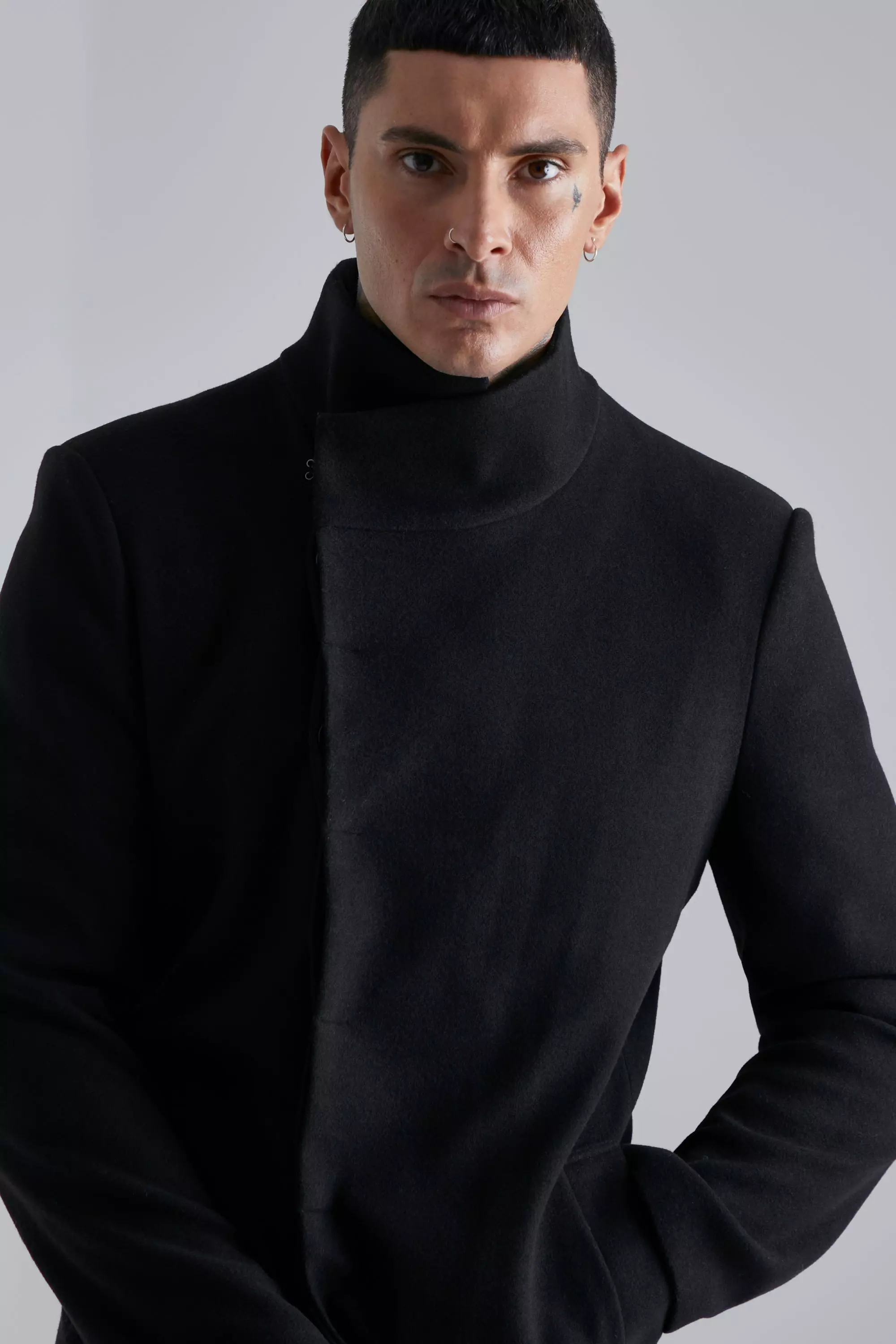 Asymmetrical collar coat outlet mens