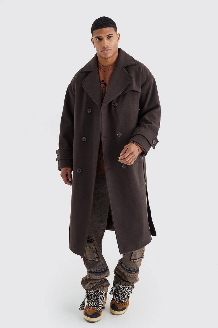 Double Breasted Trench Overcoat in Chocolate image number 1