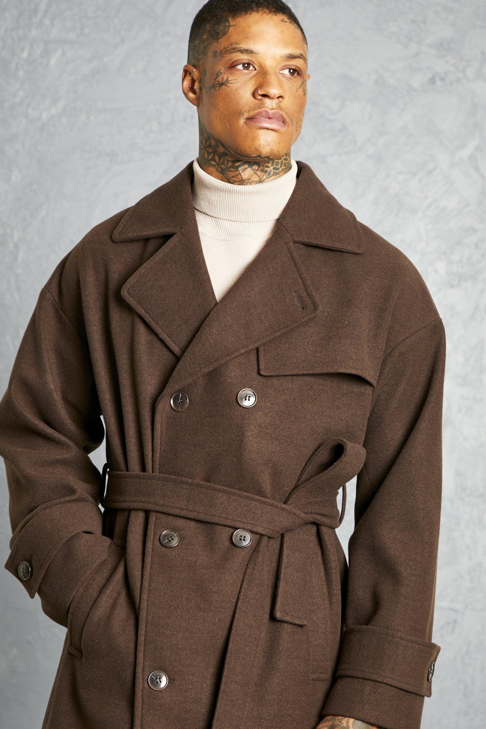 Double Breasted Trench Overcoat in Chocolate boohoo UK