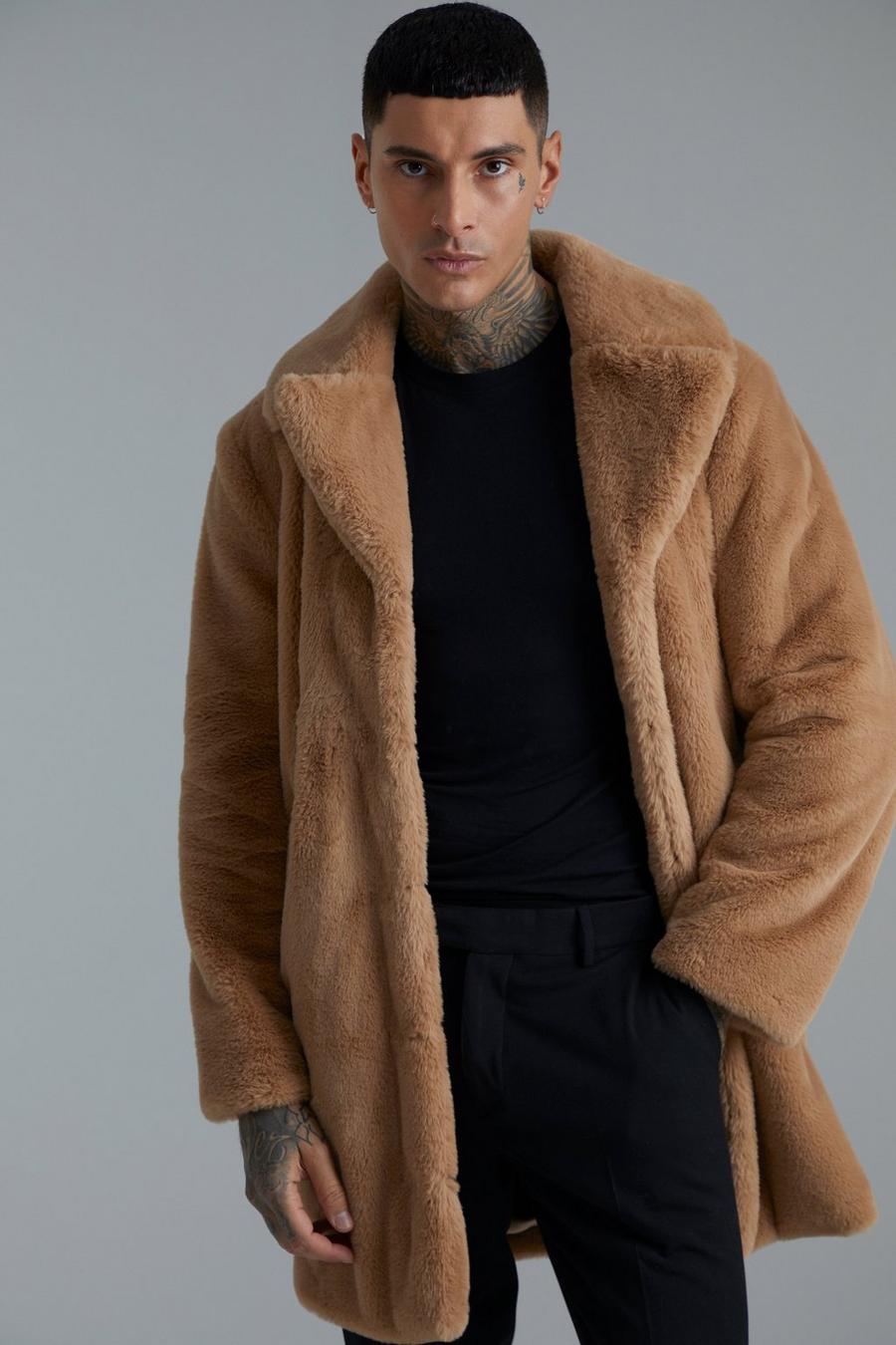 Tan brun Faux Fur Overcoat