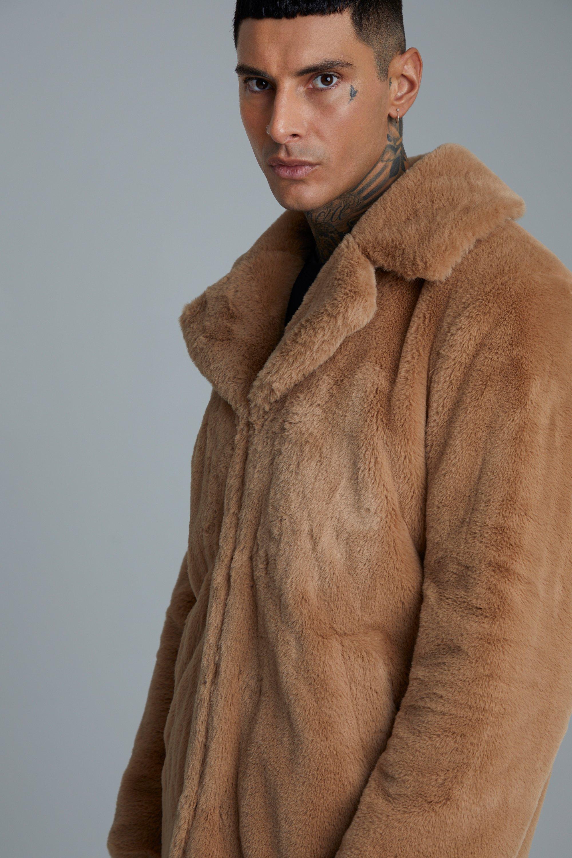 Faux fur hotsell coat male