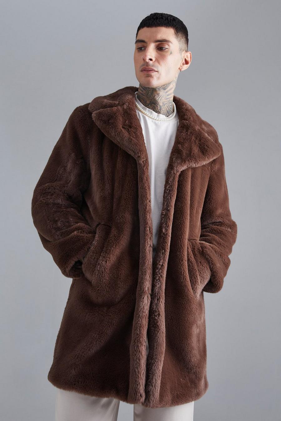 Chocolate Faux Fur Overcoat image number 1