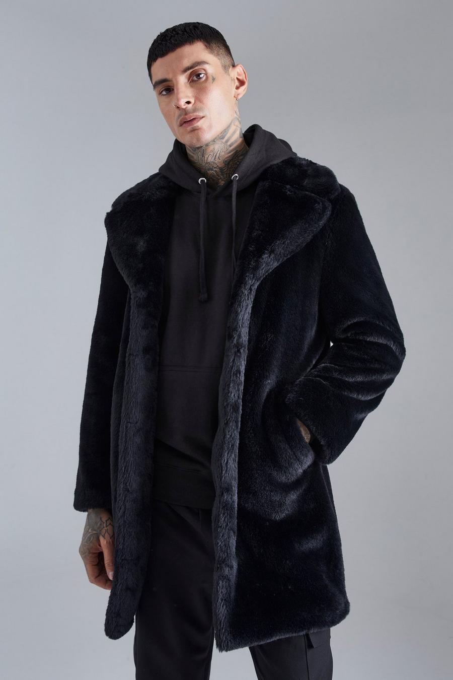 Black svart Faux Fur Overcoat