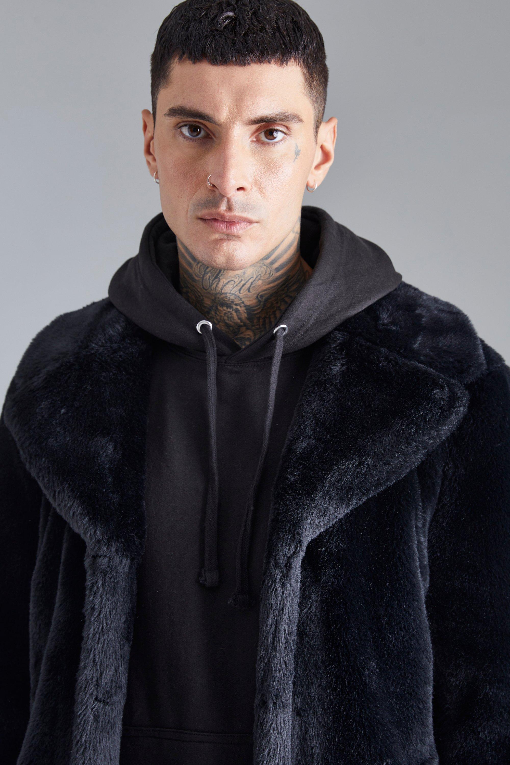 Mens Black Faux Fur Jacket, Mens Faux Fur Coat