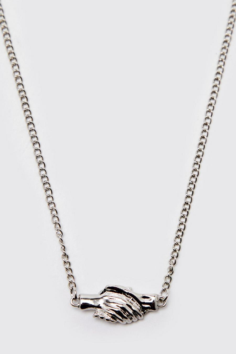 Silver Hands Detail Chain Necklace