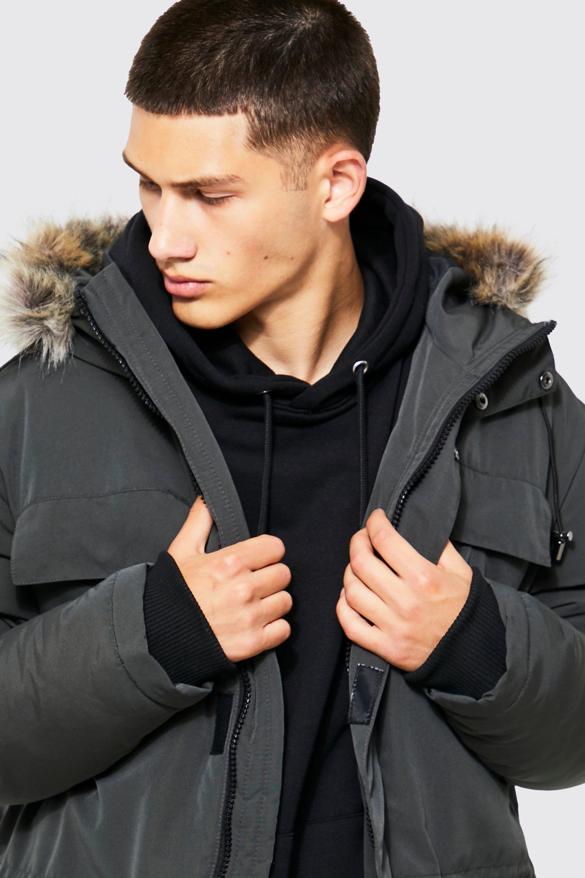 Mens faux clearance fur hooded jacket