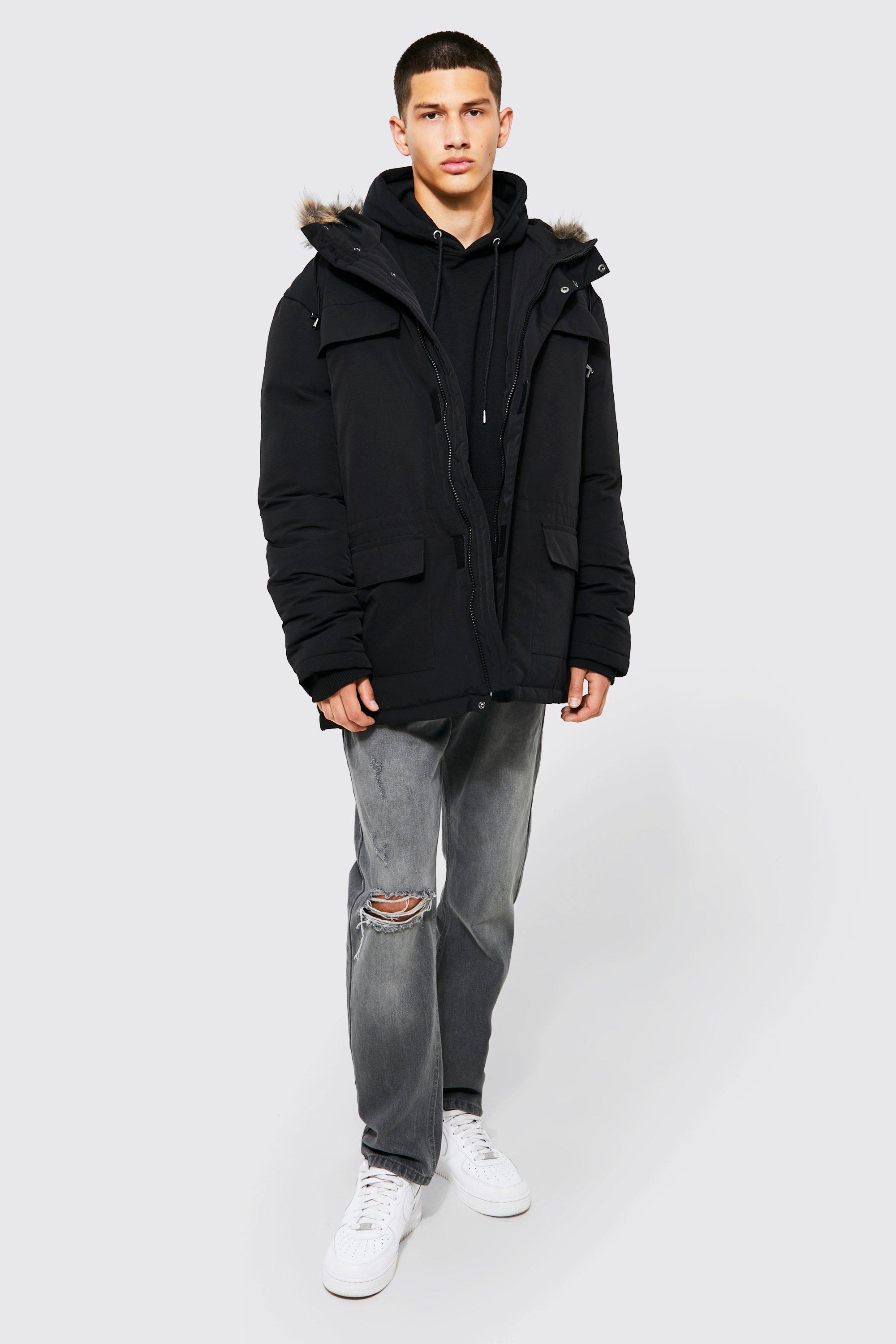 Mens parka jacket outlet with fur hood