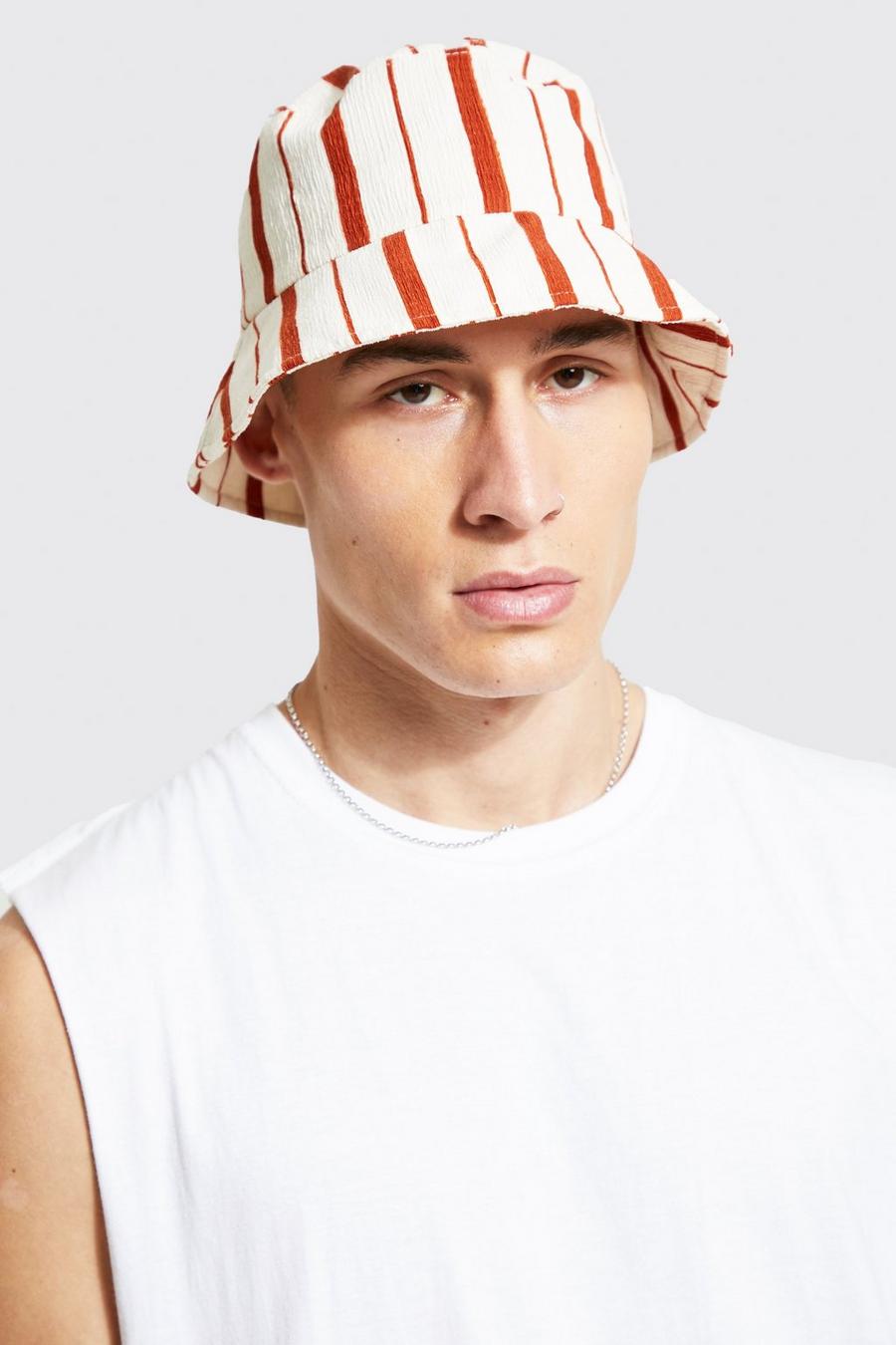 White Crinkle Stripe Bucket Hat image number 1