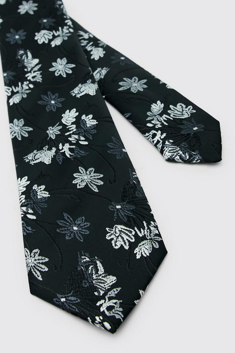 Black Ditsy Floral Jacquard Slim Tie  image number 1