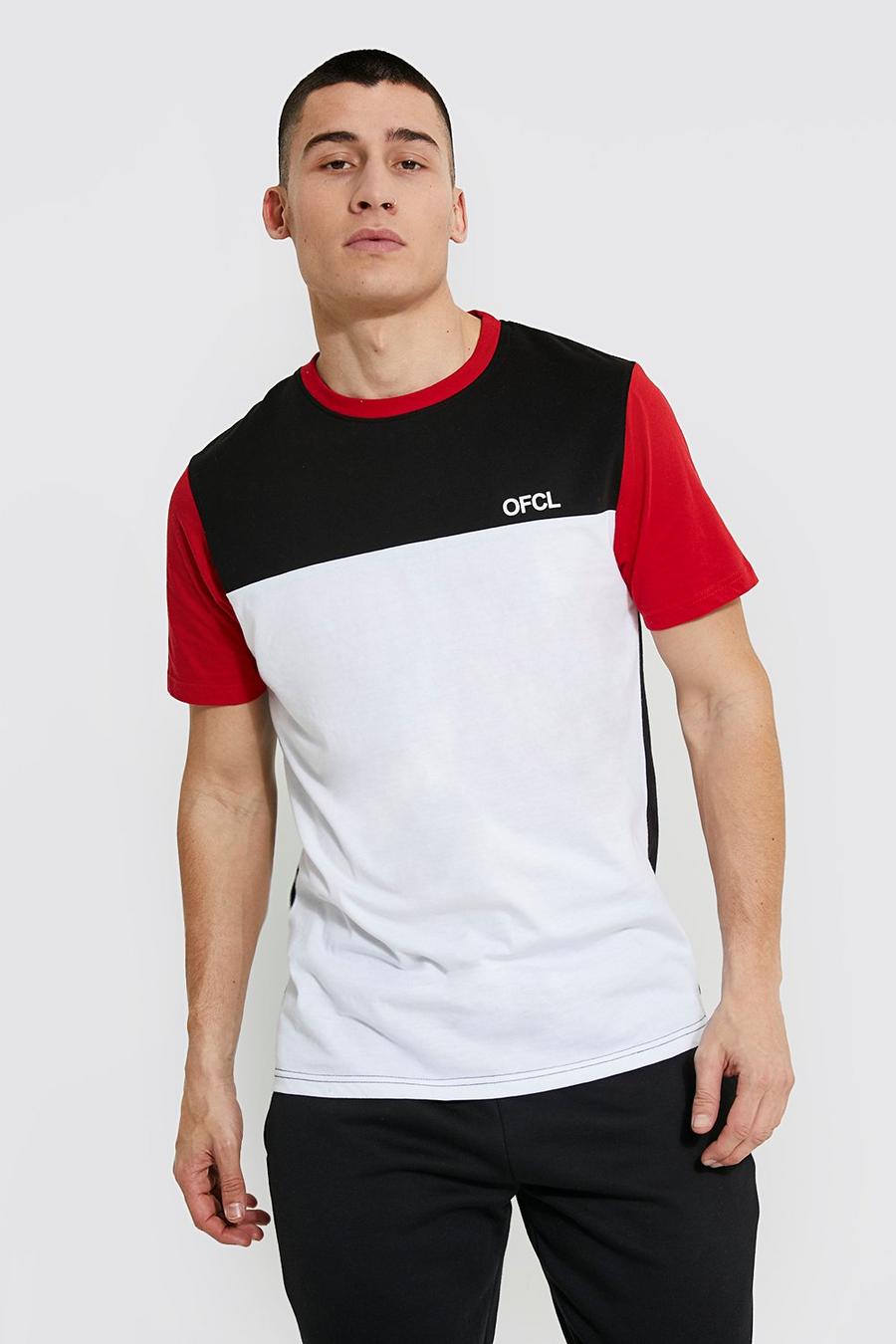 Red Ofcl Colour Block Slim Fit Crew Neck T-shirt image number 1