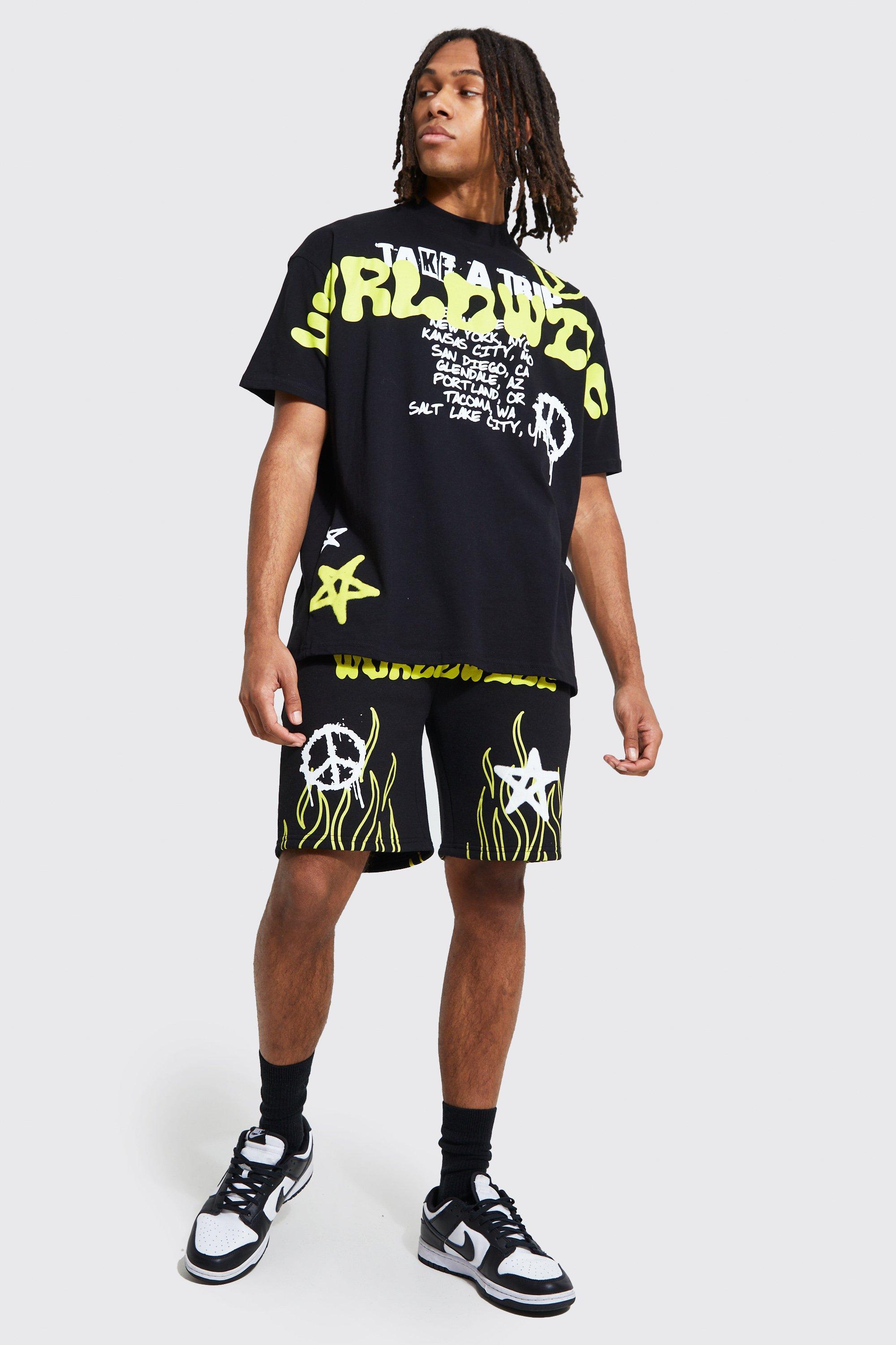 Loose Fit Worldwide Graphic Jersey Shorts