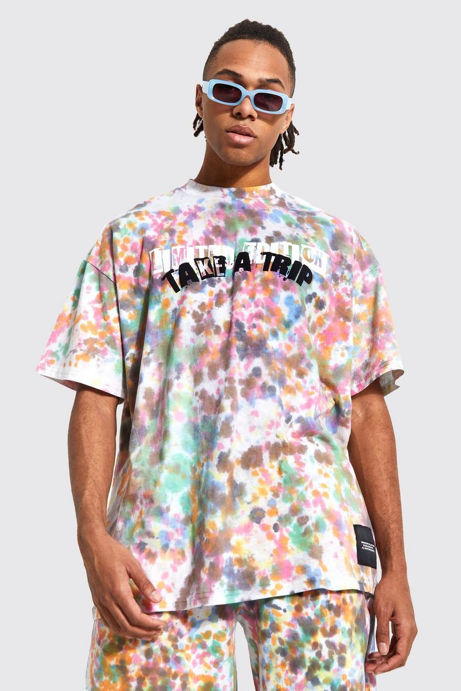 Multi Oversized Extended Neck Tie Dye T-shirt image number 1
