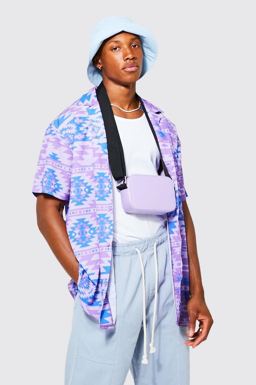 Camicia oversize con stampa azteca e spacco sul fondo, Purple viola