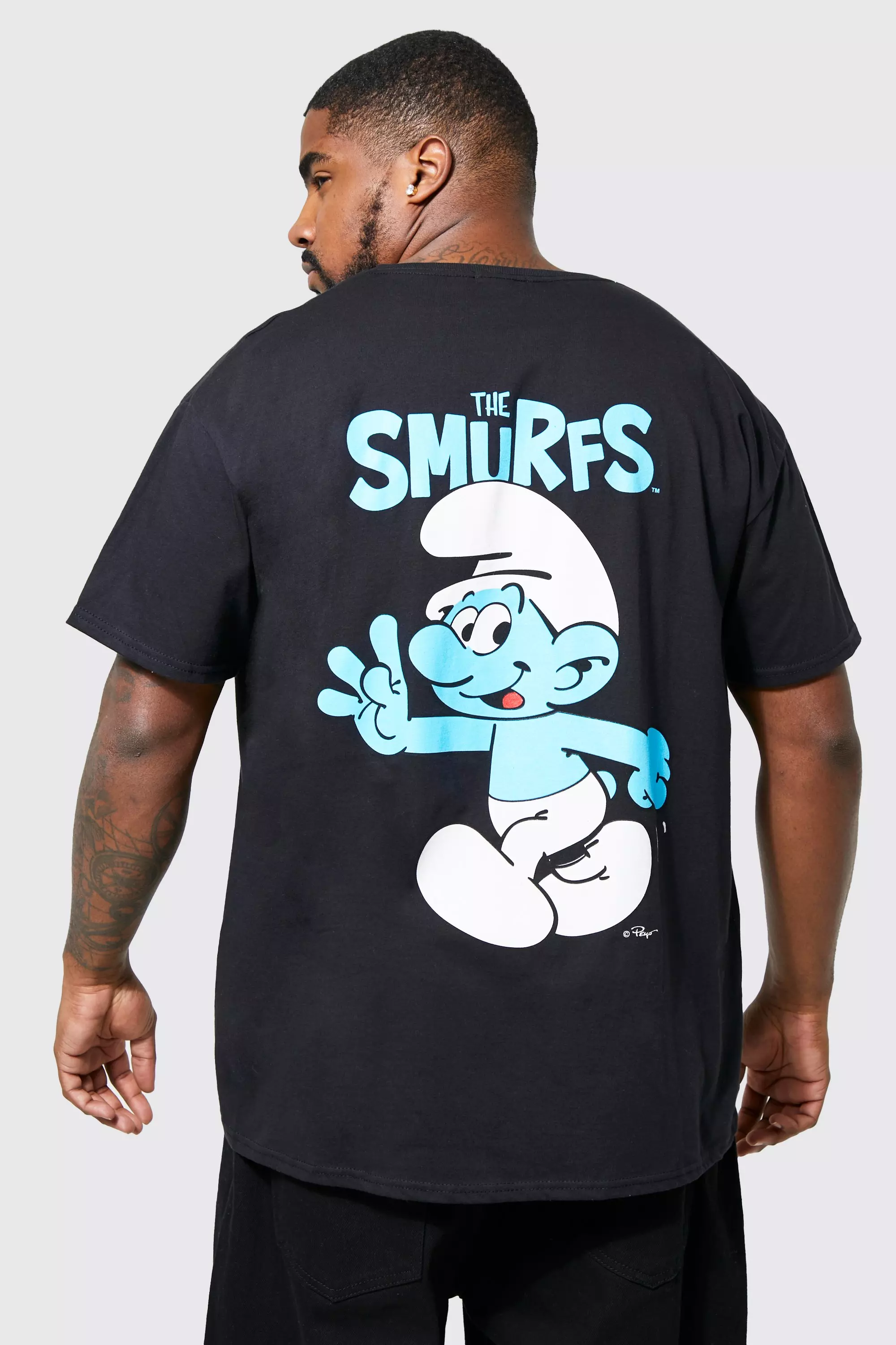 Black Plus Smurfs Back Print T-shirt alternative image