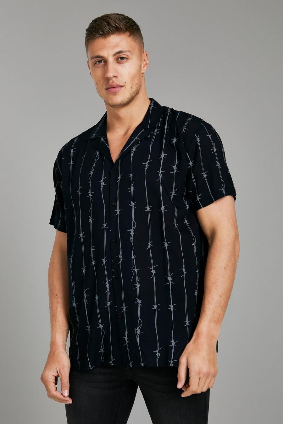 Black Oversize mönstrad skjorta i viskos image number 1