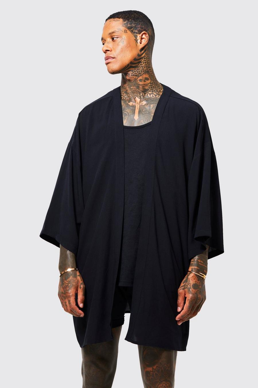 Black schwarz Viscose Plain Kimono