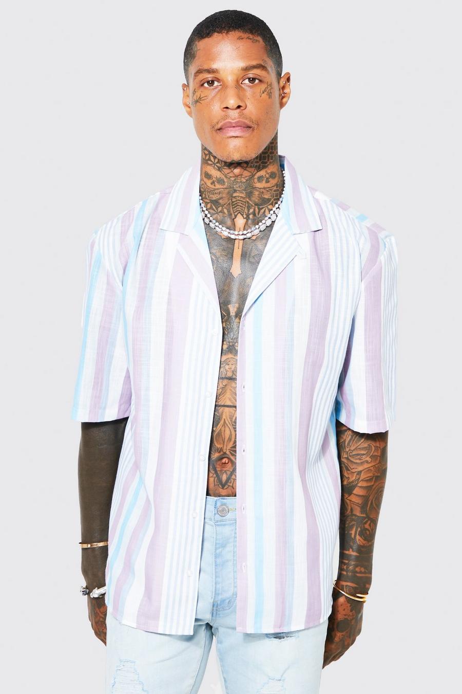 Pale pink Textured Dropped Revere Striped Shirt