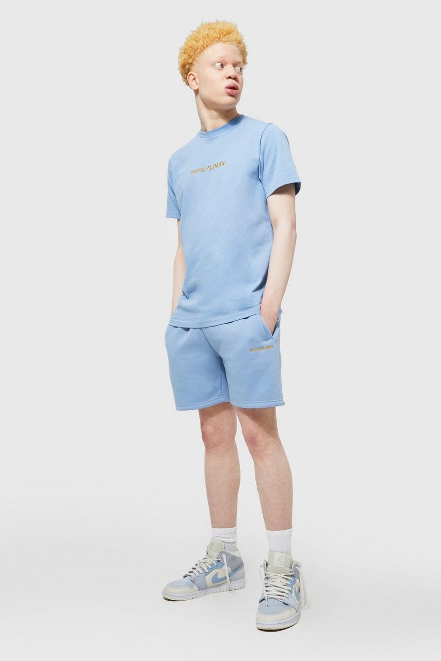 Light blue bleu Slim Fit Official Man T-shirt And Short Set