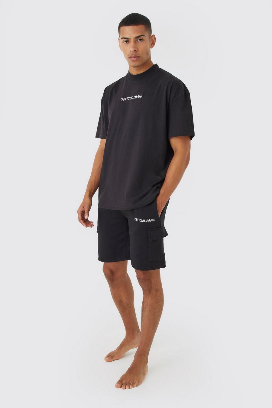 Oversize Man T-Shirt und Cargo-Shorts, Black noir