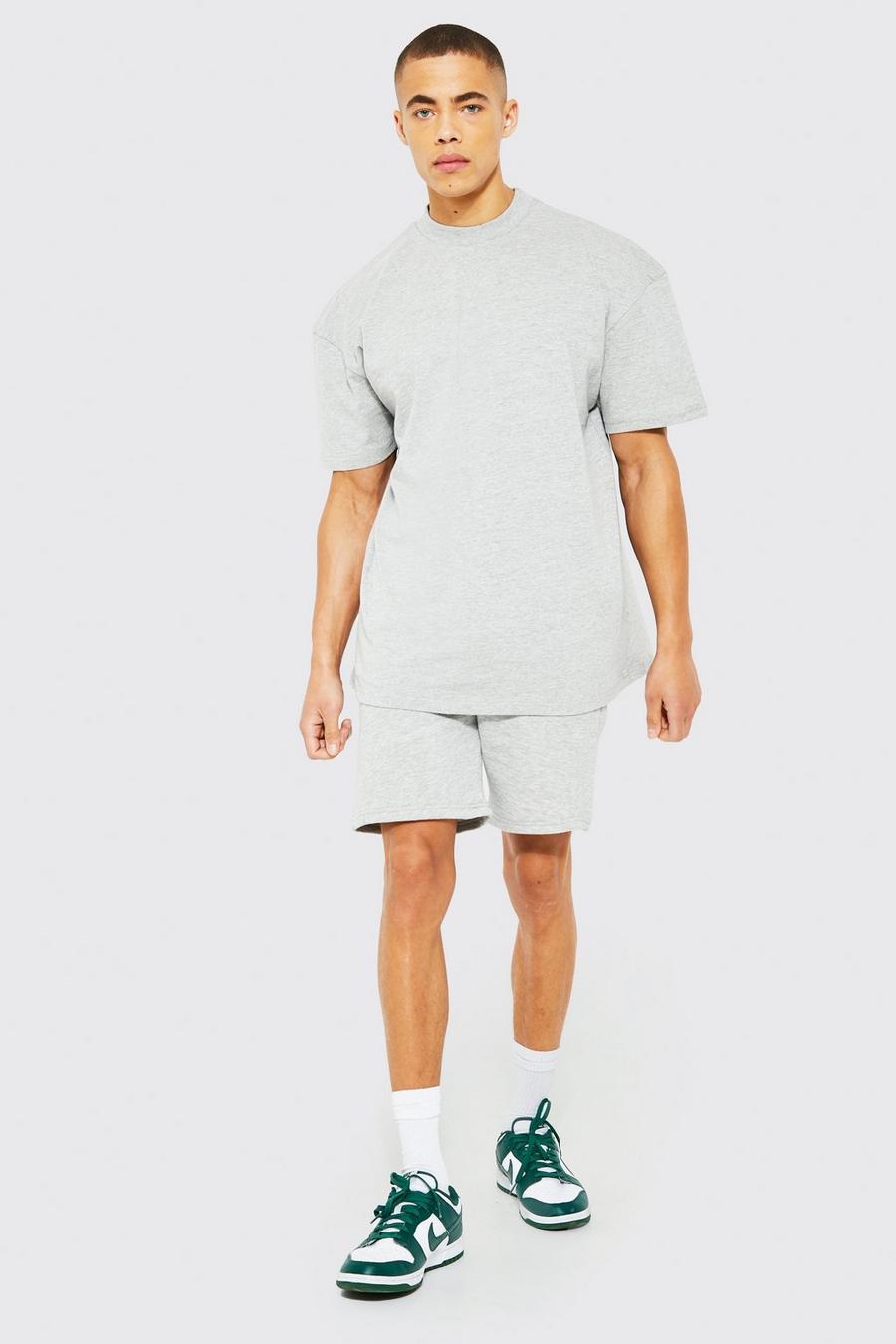 Grey marl Oversized T-Shirt Met Brede Nek En Shorts Co-Ord image number 1