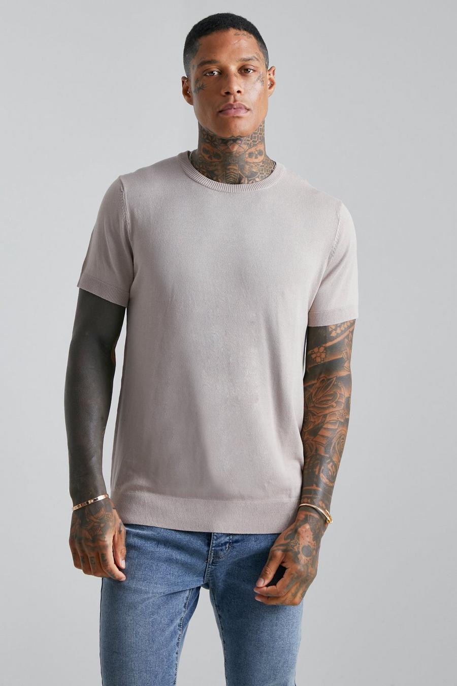Taupe Basic Knitted T-Shirt image number 1