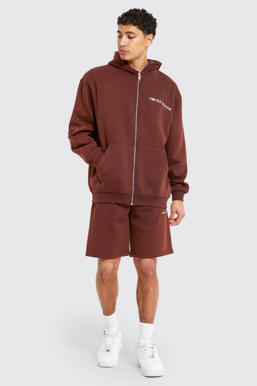 Chocolate brun Oversized Limited Zip Hooded Short Tracksuit