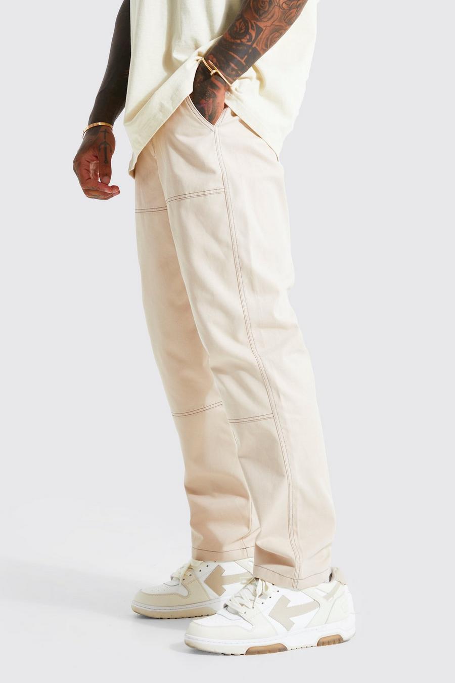 Stone Fixed Waist Straight Contrast Stitch Trouser image number 1
