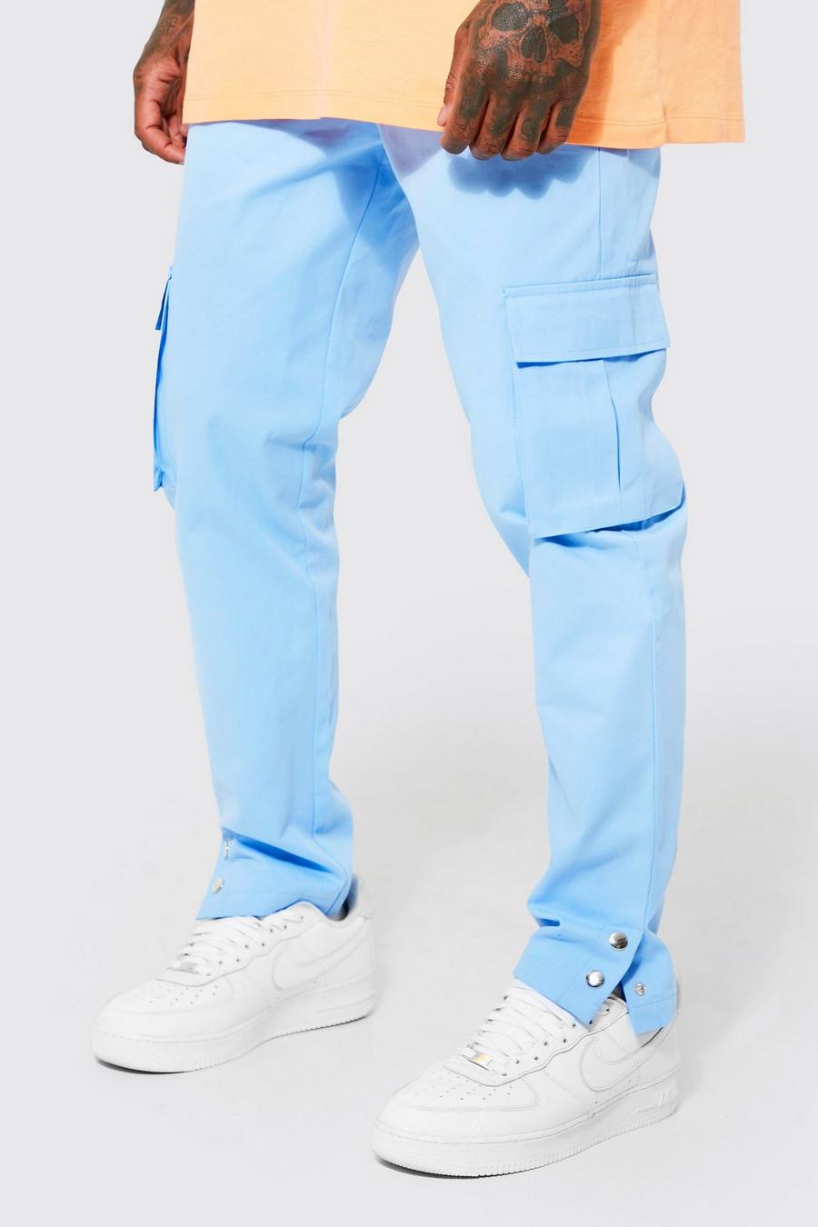 Pastel blue Slim Fit Multipocket Popper Cargo Trousers image number 1