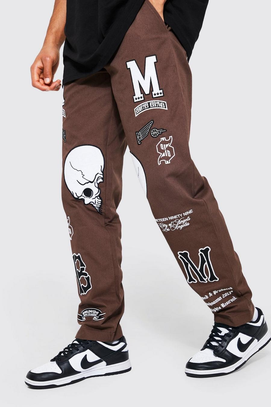 Chocolate Fixed Waist Relaxed Varsity Print Trouser image number 1